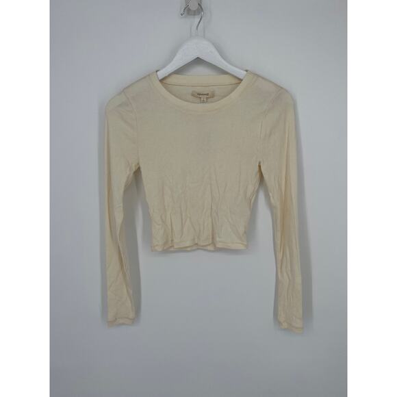 Madewell Antique Cream Fine Ribbed Supercrop Crewneck Long-Sleeve Tee NWT Small - Picture 6 of 7